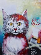 Kunst kaufen handgemaltes Ölbild Diana Achtzig: „Rote Katze“, Ölfarbe auf Leinwand, 80 x 60 cm, Berlin, 2019 – 2021, 350 €