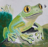 Kunst kaufen handgemaltes Ölbild Diana Achtzig: „Grüner Frosch“, Ölfarbe auf Leinwand, 80 x 80 cm, Berlin, 2019 – 2021, 550 €