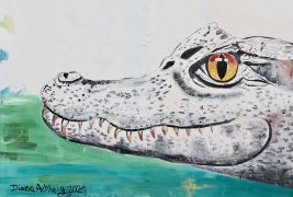 Kunst kaufen Tier Portrait Diana Achtzig: „Krokodilkaiman“, Ölfarbe auf Leinwand, 70 x 100 cm, Berlin, 2019 – 2021, 750 €