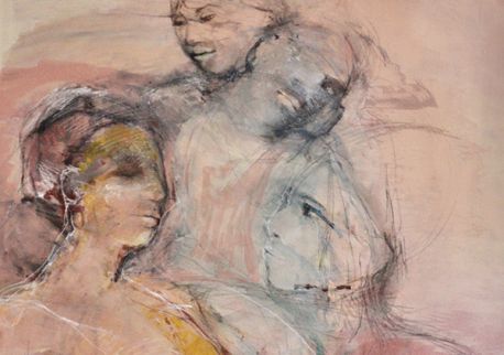 Karin Scheucher: „Märchenmenschen 1“, Acryl auf Leinwand, Mischtechnik in Lasuren, 100 x 80 cm, 2015, Preis auf Anfrage